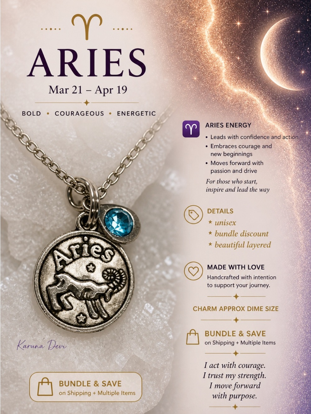 2 for $25 Aries ♈️ Zodiac Pendant Unisex Necklace Blue Birthstone
